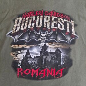 Harley Davidson Shirt XL Green Bucuresti Romania Graphic Gothic Bat Short Sleeve